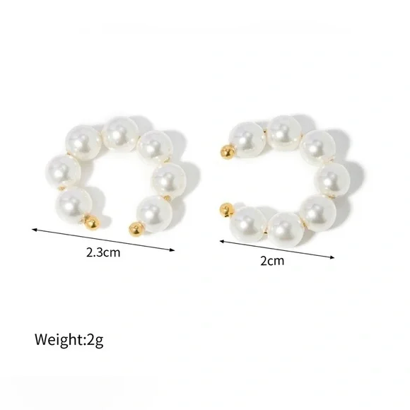 18k Gold Plated Pearl Ear *Cuff* Clip Earrings - Picture 4 of 6